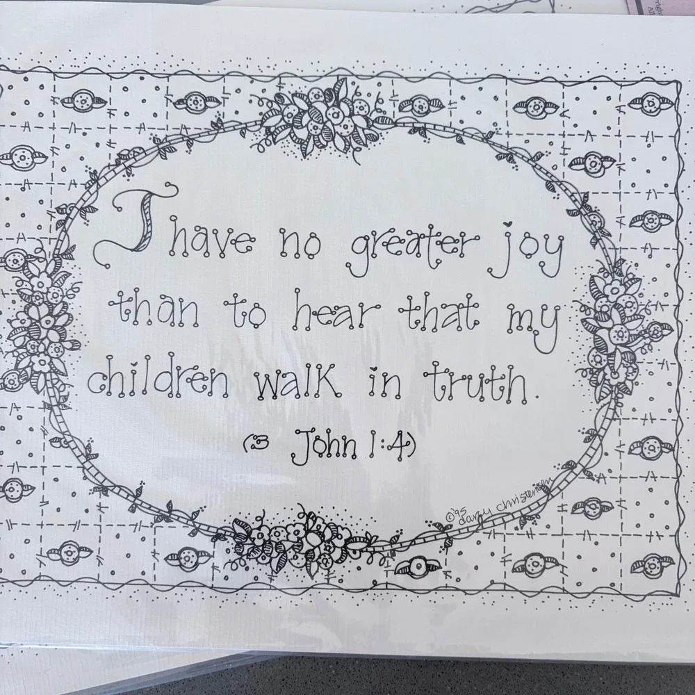 Set of 2 Vintage 1991 Watercolor Memories 3 John 1:4 Religious Art Sketches